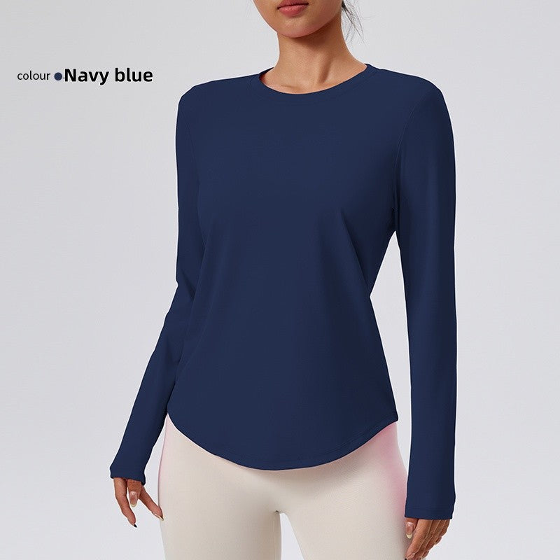 Naked Spring and Autumn Round Neck Fitness Yoga Clothing, Slimming and Slimming Base, Sports Top, Pilates Long Sleeve, Female