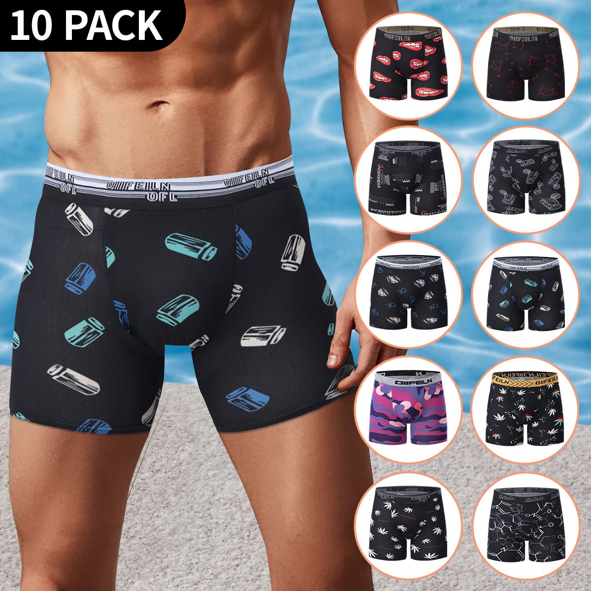 5/7/10 Pcs Men's Long Sports Parent-child Underwear Teenagers To Adults Multi-size Mix And Match Boyshort Elastic Waist Shorts