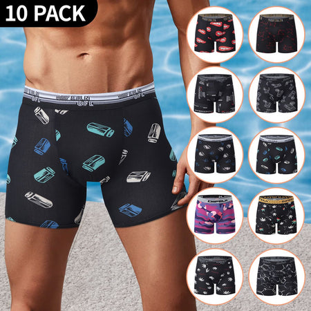 5/7/10 Pcs Men's Long Sports Parent-child Underwear Teenagers To Adults Multi-size Mix And Match Boyshort Elastic Waist Shorts