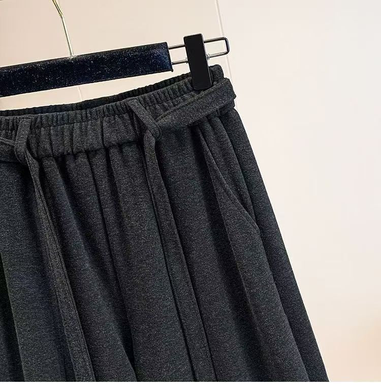 2025 Autumn Winter New All-match Fashionable Solid Color Elastic Waist Wide Leg Pants Women Clothes Casual Drawstring Trousers