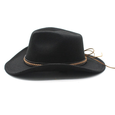 Classic Cowboy Hats for Women Men Retro Cowgirl Hats Wide Brim Felt Hats with Decorative Band