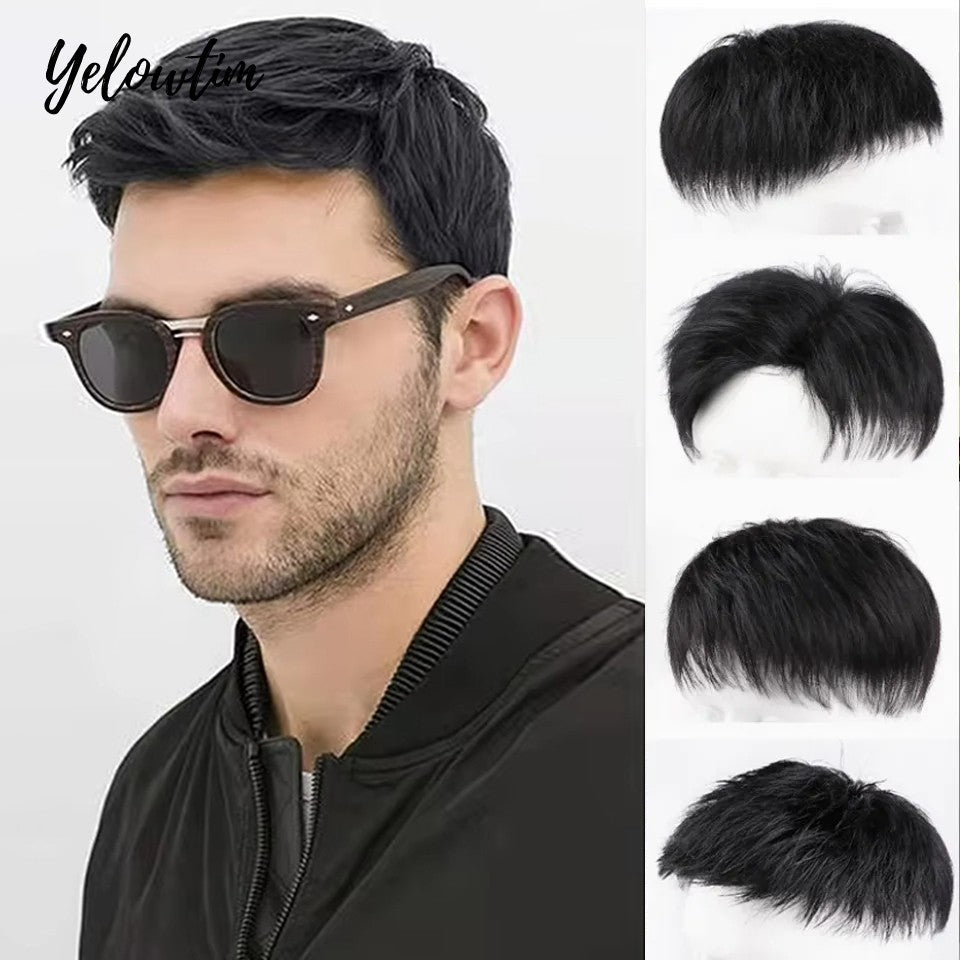 Yelowtim Synthetic Male Toupee Short Wig Hair Topper for Young Men Balding Hair-loss High Hair line Clip-On Hair Extensions