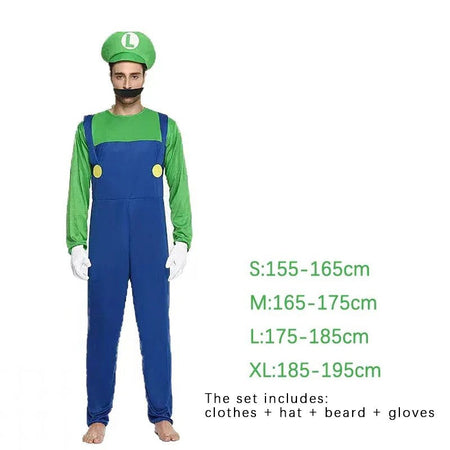 Game Marios Super Luigi Brothers Uniform Set Cosplay Costumes Funny Anime Adult Men Jumpsuit Woman Dress Halloween Costume