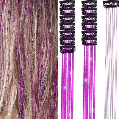 6Pcs 50cm Sparking Shiny Hair Tinsel Hair Extensions Tinsel Synthetic Hair Clip  Extensions Women for Braiding Headdress