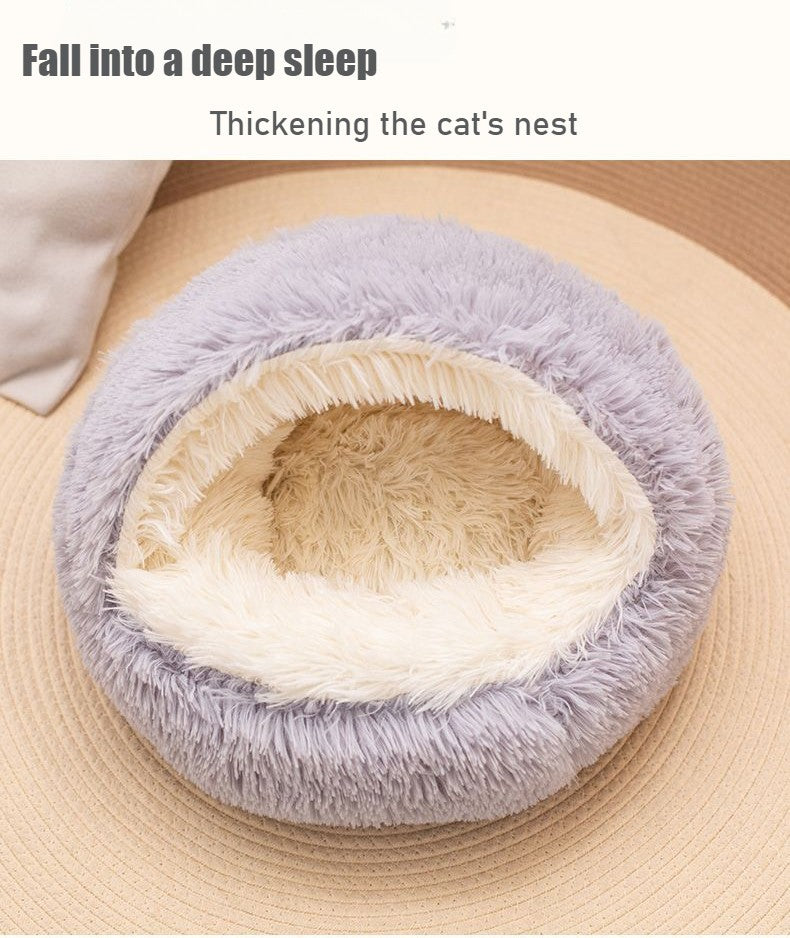 2 in 1 Soft Plush Pet Bed 50CM with Cover Round Cat Bed Pet Puppy Mattress Warm Cat Dog Sleeping Nest Cave for Small Dogs Mats