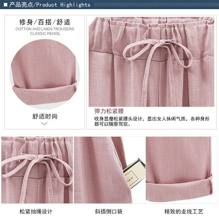 Cotton Linen Pants, Elastic Mid Waist Ankle Length Pant, Casual Women Loose Spring Pants, Female Slacks Size M-5XL 6XL 7XL 8XL