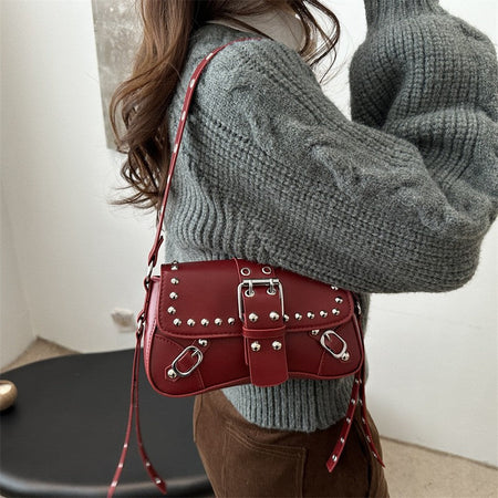 Shoulder Bag for Women Punk Style Purse PU Leather Rock Fashion Handbags with Rivet Small Trendy Armpit Purse