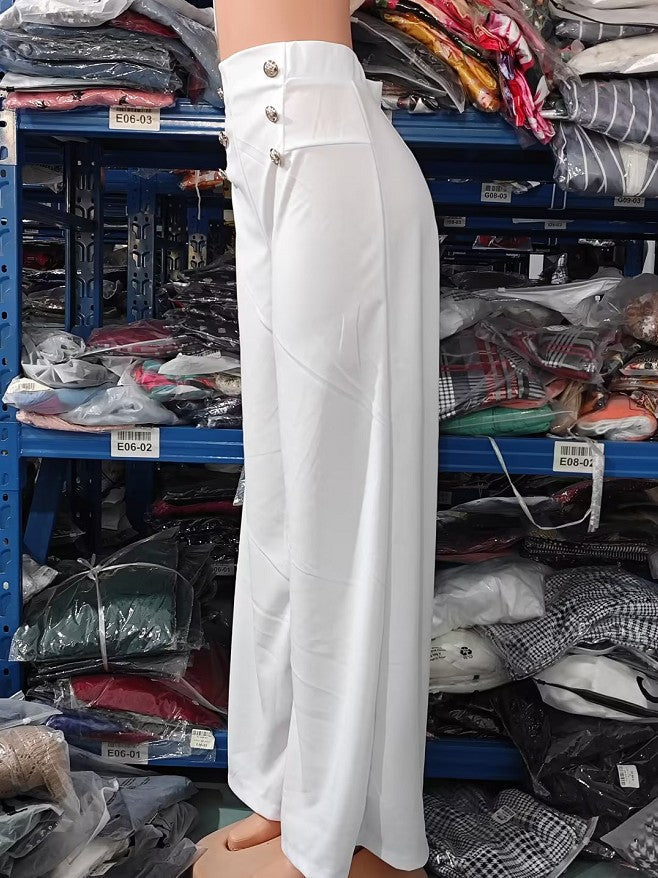 Elegant High Waist Wide Leg Bootcut Pants 2023 Summer European & American Fashion Simple Women's Flared Trousers