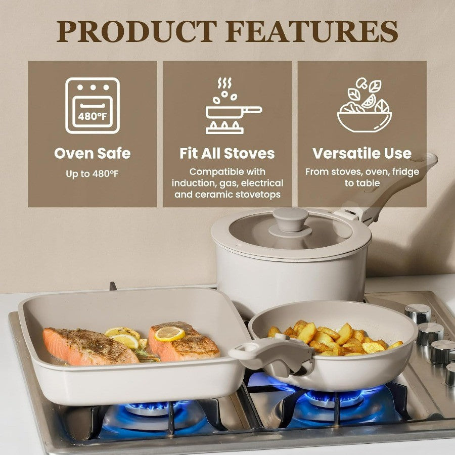 Ceramic Cookware Set, 22 Pcs Nonstick Pots and Pans Set with Detachable Handles, Non Toxic Kitchen Cooking Set with Removable Ha