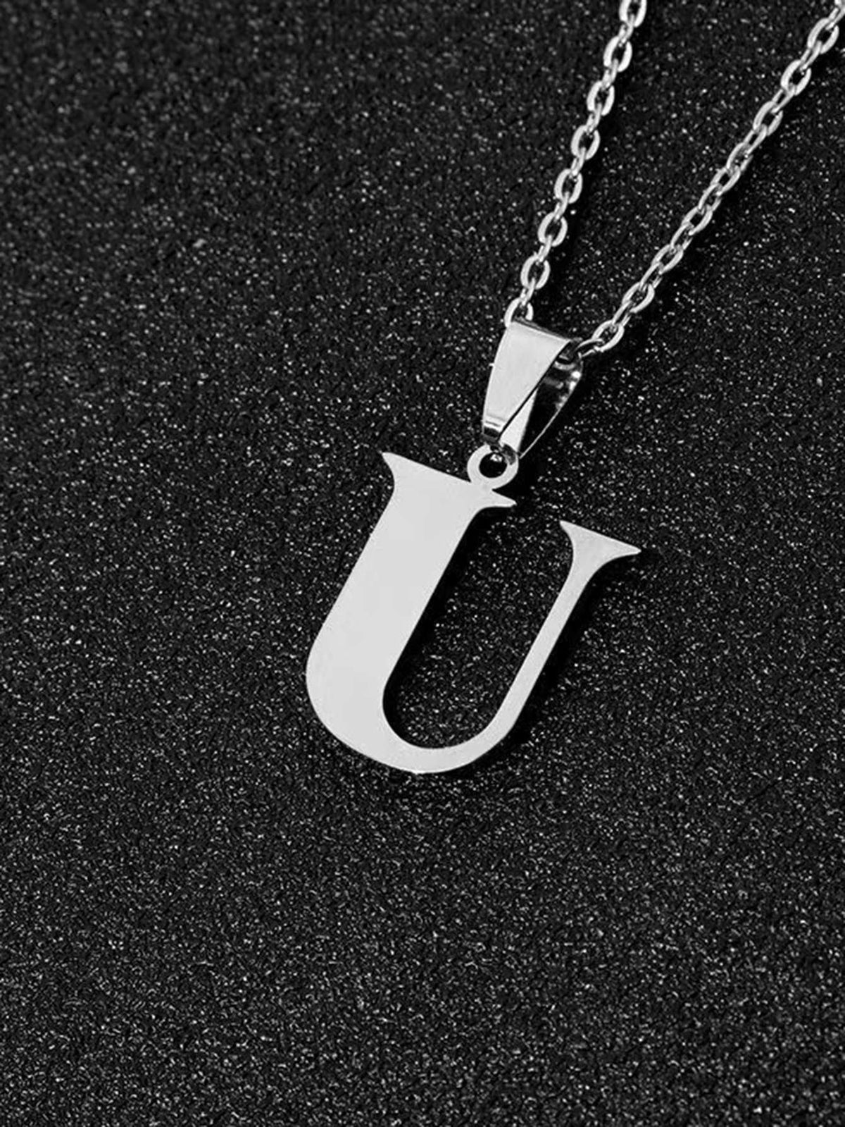 DGIDDK Stainless Steel Fashion Simple A-Z Small Letter Necklace Initial Pendant Fine Chain Alphabet Men Women Jewelry Gift