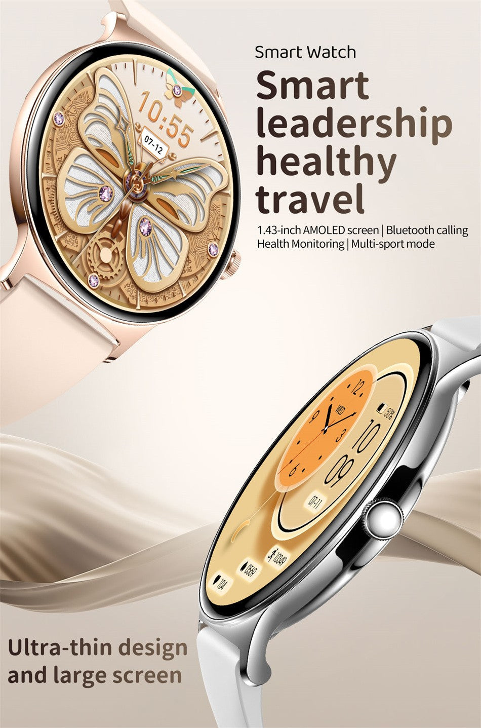 For Huawei New Ultra Slim AMOLED Smart Watch Women Screen Always Display Time Heart Rate BT Calling High-end Fashion Smartwatch