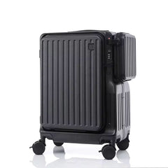 KLQDZMS Multifunctional Suitcase Front Opening Boarding Case USB Charging Trolley Case 20 Inch ABS + PC Laptop Cabin Luggage
