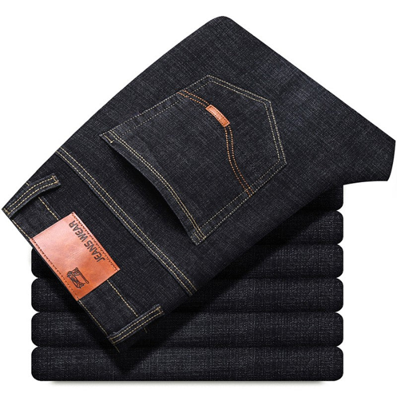 Men's Fashion Business Jeans 2025 Classic Style Casual Stretch Slim Fit Male Denim Trousers Black Blue Brand Jeans Pants