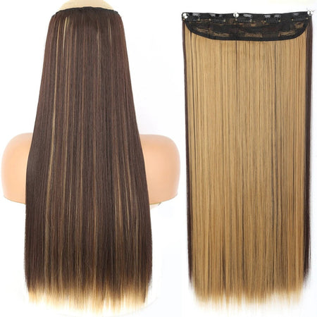 Long Straight Hairstyle 5 Clip Natural Hair Extension Synthetic Fiber Heat-Resistant Hairpiece 22"32" Black Brown Blonde