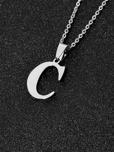 DGIDDK Stainless Steel Fashion Simple A-Z Small Letter Necklace Initial Pendant Fine Chain Alphabet Men Women Jewelry Gift