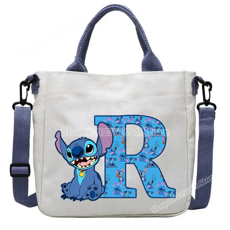 Disney Stitch Letter A-Z Print Shoulder Bags Cute Anime Action Figure Stich Purses Handbags Women Sling Messenger Bag Gift