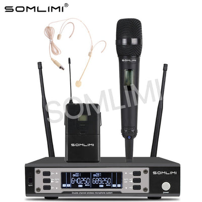 SOMLIMI EW135G4 UHF Dual Channels Profession Wireless Microphone System Stage Performance Dynamic Long Distance Metal Handheld