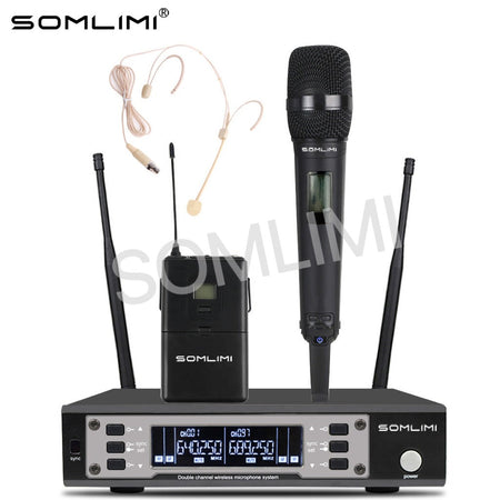 SOMLIMI EW135G4 UHF Dual Channels Profession Wireless Microphone System Stage Performance Dynamic Long Distance Metal Handheld
