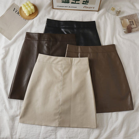 Faux Leather Mini Skirt for Women High Rise A-line PU Short Skirt with Built-in Shorts Black Brown Autumn Winter Trend Outfit