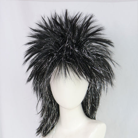 Men's/Women's Synthetic Black Silver Spiky Mullet Wig - 80s Punk Rock Style, for Costume Parties, Cosplay & Retro Fashion