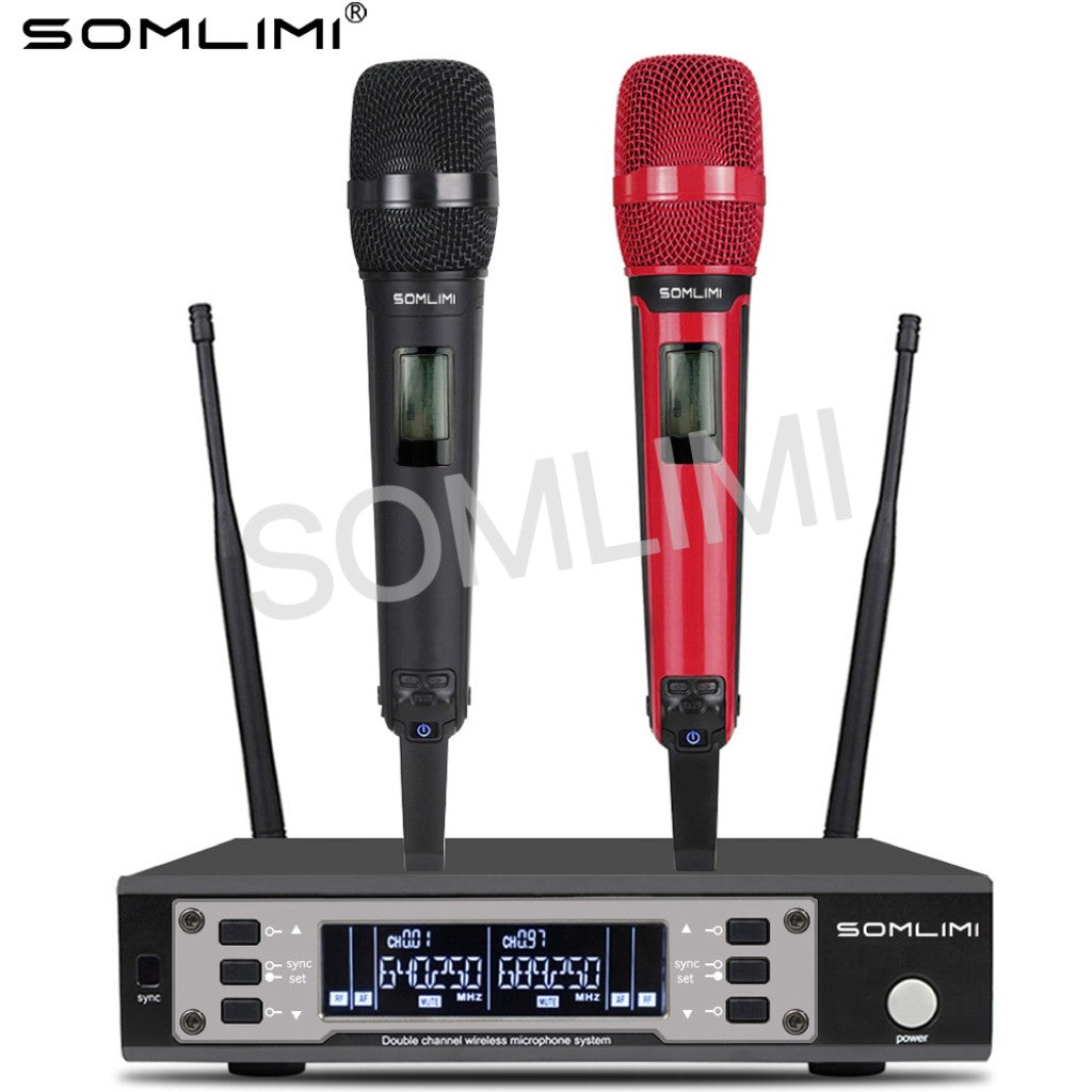 SOMLIMI EW135G4 UHF Dual Channels Profession Wireless Microphone System Stage Performance Dynamic Long Distance Metal Handheld