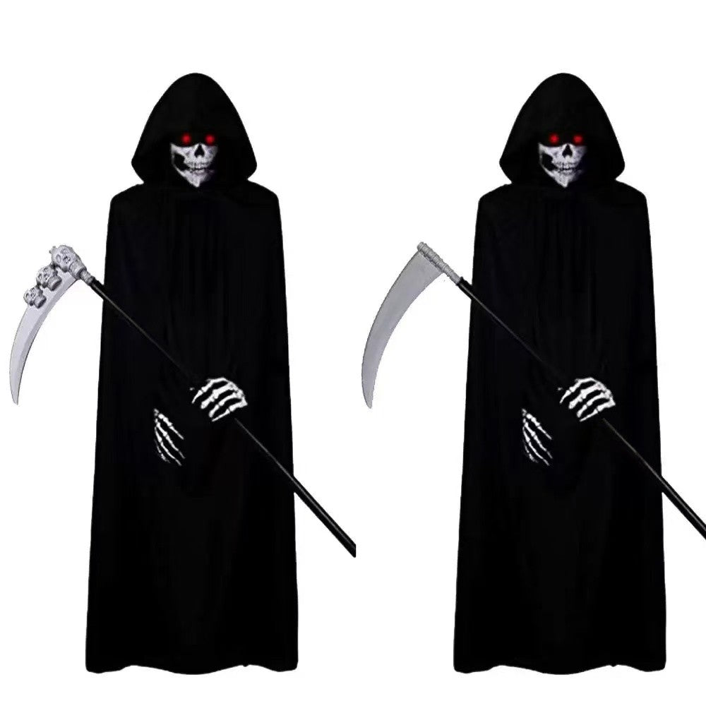 Terror Stitch Halloween Party Cosplay boy Adult Death Black Cloak, Halloween Death Skull Skeleton Ball Costume Prop Set