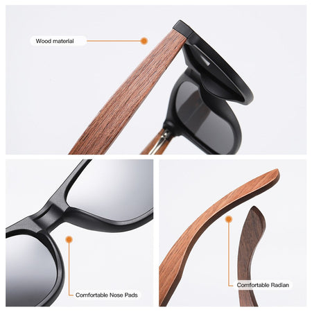 GM Environment-Friendly Retro Walnut Wood Sunglasses UV400 Polarized Bamboo Sunglasses Men's Fashion Trendy Anti Blue Lens 7061h