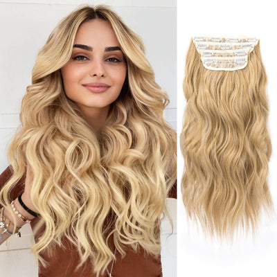 4Pcs/Set 20Inch Synthetic Hair Clip In Long Wavy Thick Hairpieces For Women Full Head Synthetic extenciones para el cabello