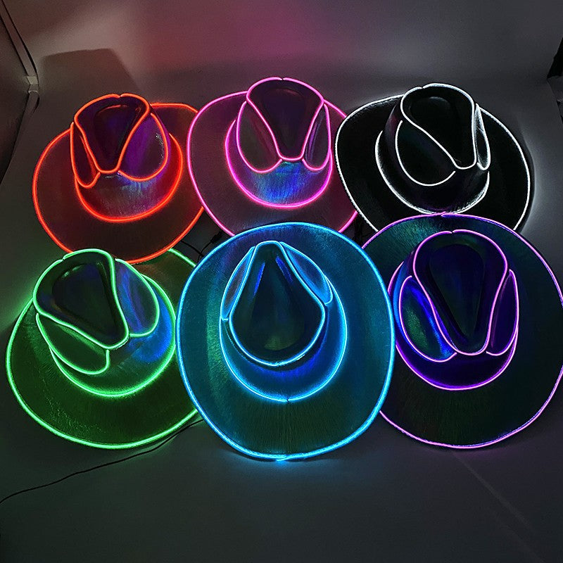 Wireless LED Western Cowboy Hat Light Up Cowboy Hat Disco Bride Pink Cowgirl Hat Concert NightClub Wedding Costumes Accessories