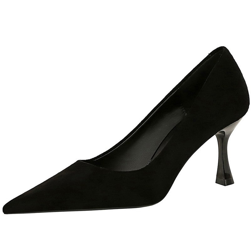 Autumn Simple Elegant 10cm 7cm High Heels Stiletto Womens Shoes Pointed Black Etiquette Professional Single Shoes Wedding Shoes