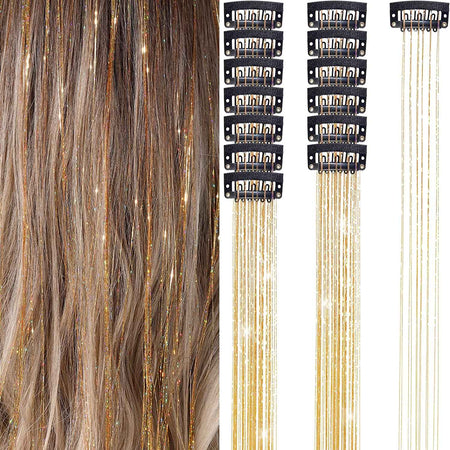 6Pcs 50cm Sparking Shiny Hair Tinsel Hair Extensions Tinsel Synthetic Hair Clip  Extensions Women for Braiding Headdress