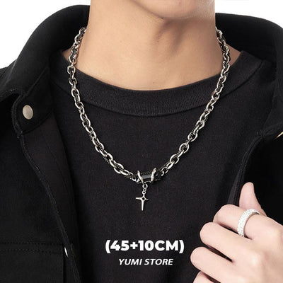Titanium Steel Black Star Necklace For Men Women Trend Cross Pendant Collar Sweater Chain Hip Hop Kpop Jewelry Male Accessories