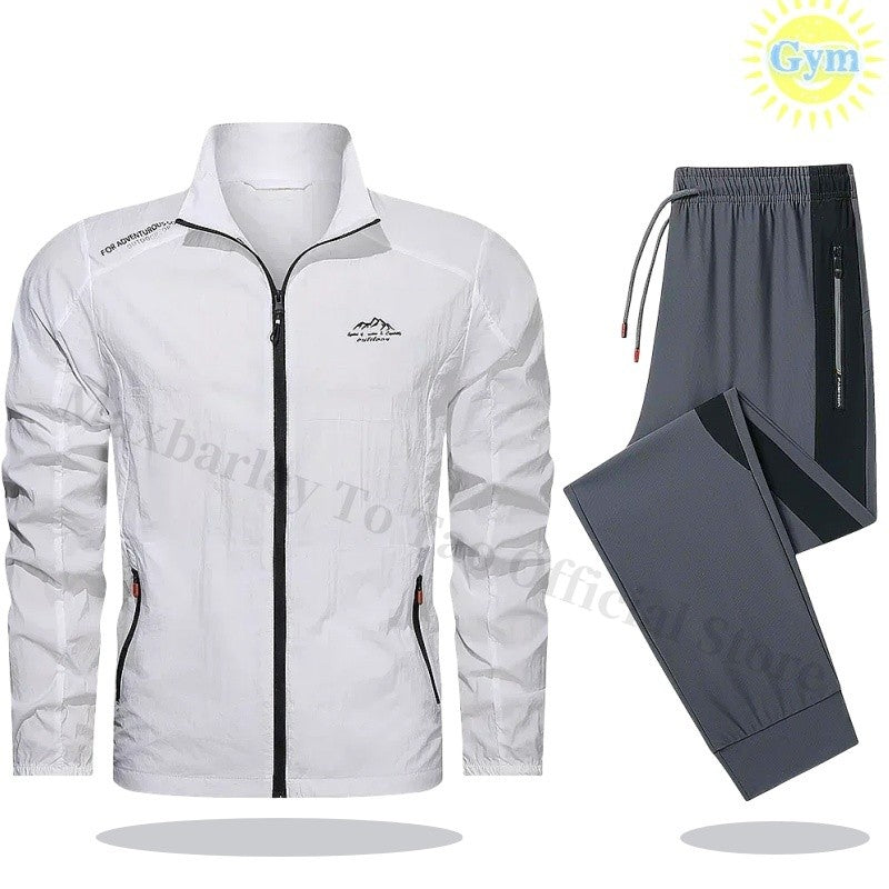 2025 Mens Sportswear Spring Summer Tracksuit 2 Piece Sets Sports Suit Sun Jacket + Pant Running Set Male Gym Exercise Clothing