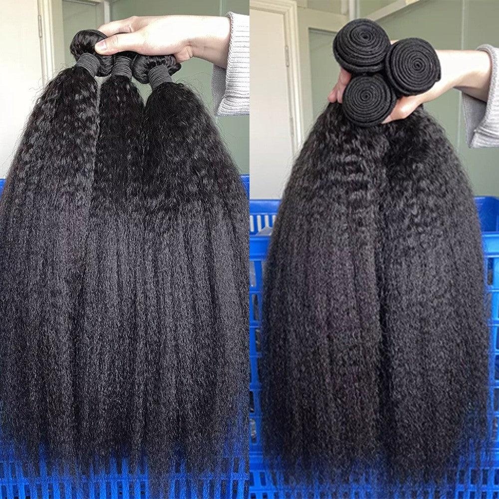 12A Kinky Straight Bundles Human Hair 100 Human Hair Yaki Straight Bundle 20 22 24 Inch Human Hair Bundles 3-5 Days Delivery