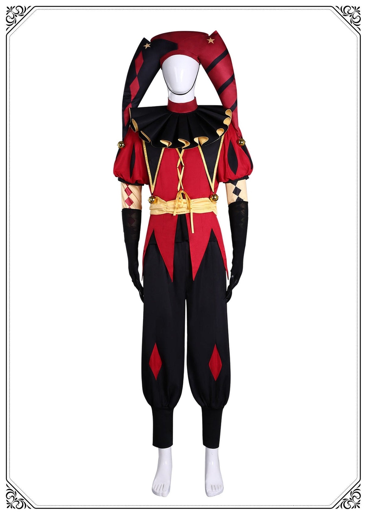 The Freak Circus Pierrot Jester Harlequin Cosplay Costume for Game Adult Clown Joker with Mask Halloween Carnival Outfits