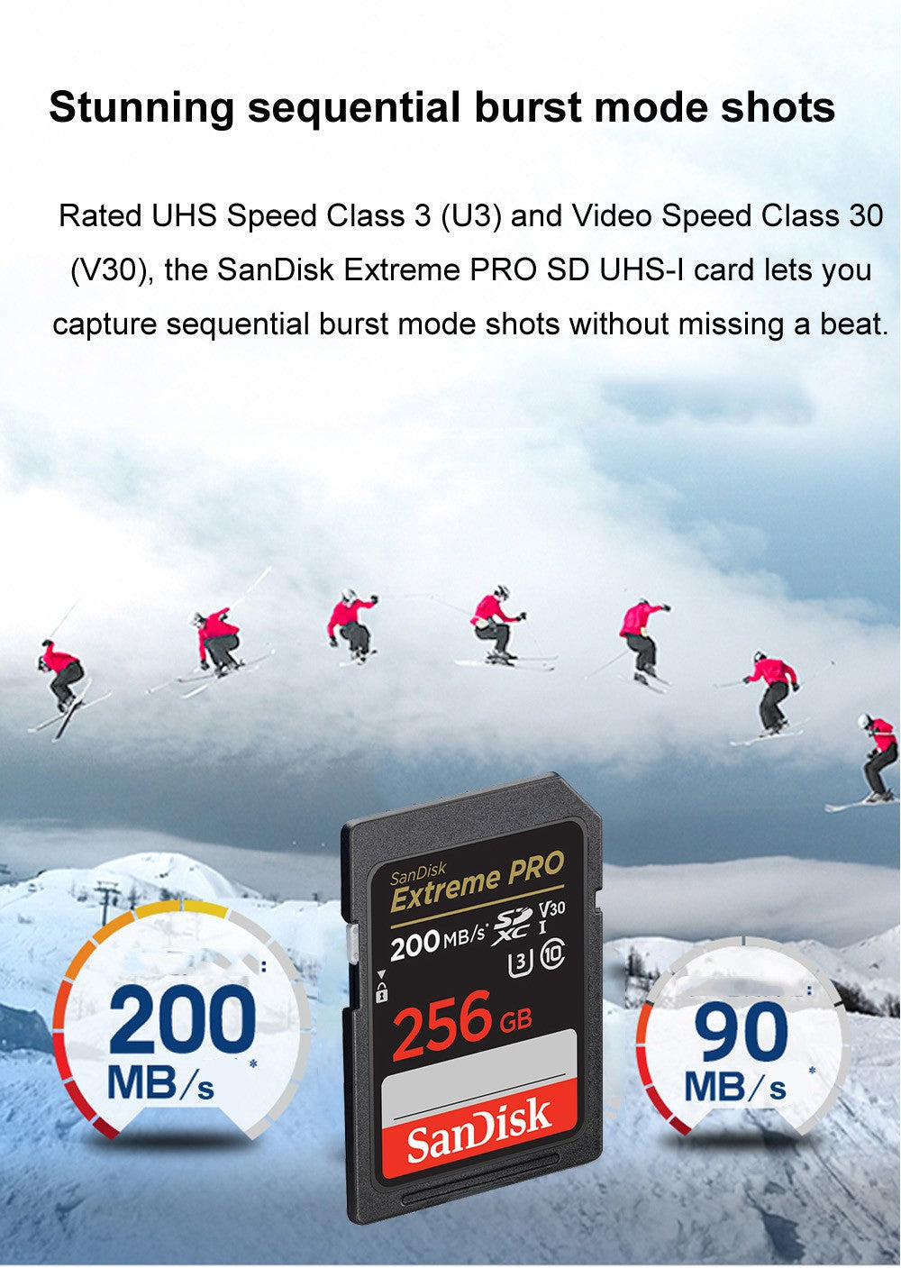 SanDisk SD Card 32GB SDHC 64GB 128GB 256G SDXC SD Card C10 Memory Cards Up to 200MB/s Read U3 V30 Flash Cards 4K UHD for Camera