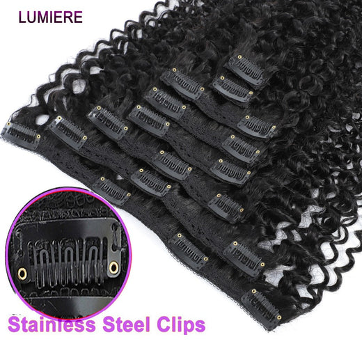 Deep Water Wave Clips In Human Hair Extensions Brazilian 100% Virgin Raw Human Hair 8Pcs/Set Full Head For Women 18A Double Weft