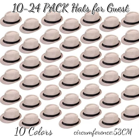 10/24 Pack 1920s Fedora Hats for Men Short Brim Sun Panama Hats Classic Pork Pie Hats Summer Hat for Women Party Wedding Costume