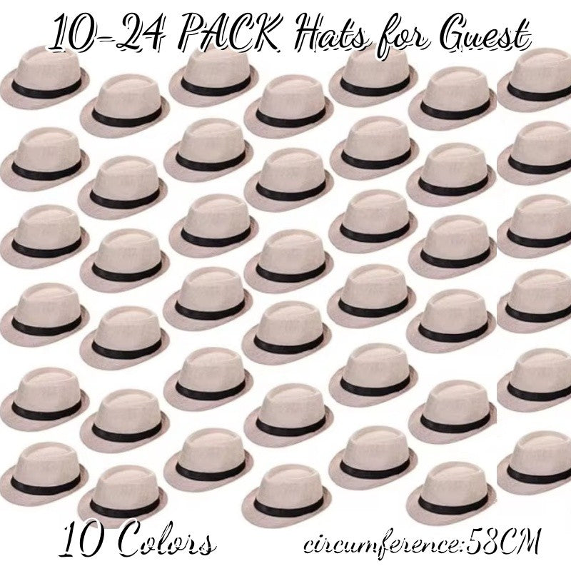 10/24 Pack 1920s Fedora Hats for Men Short Brim Sun Panama Hats Classic Pork Pie Hats Summer Hat for Women Party Wedding Costume