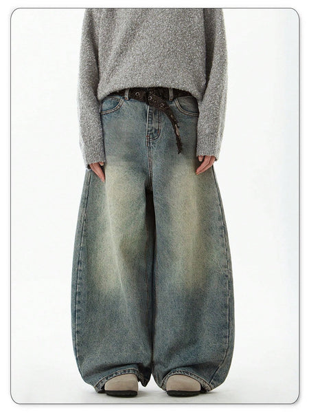 Men's Wear Blue Wide-Leg Denim Pants Baggy Jeans Vintage Three-Dimensional Cut Curved Knife Jeans Loose Fit Summer New Trend