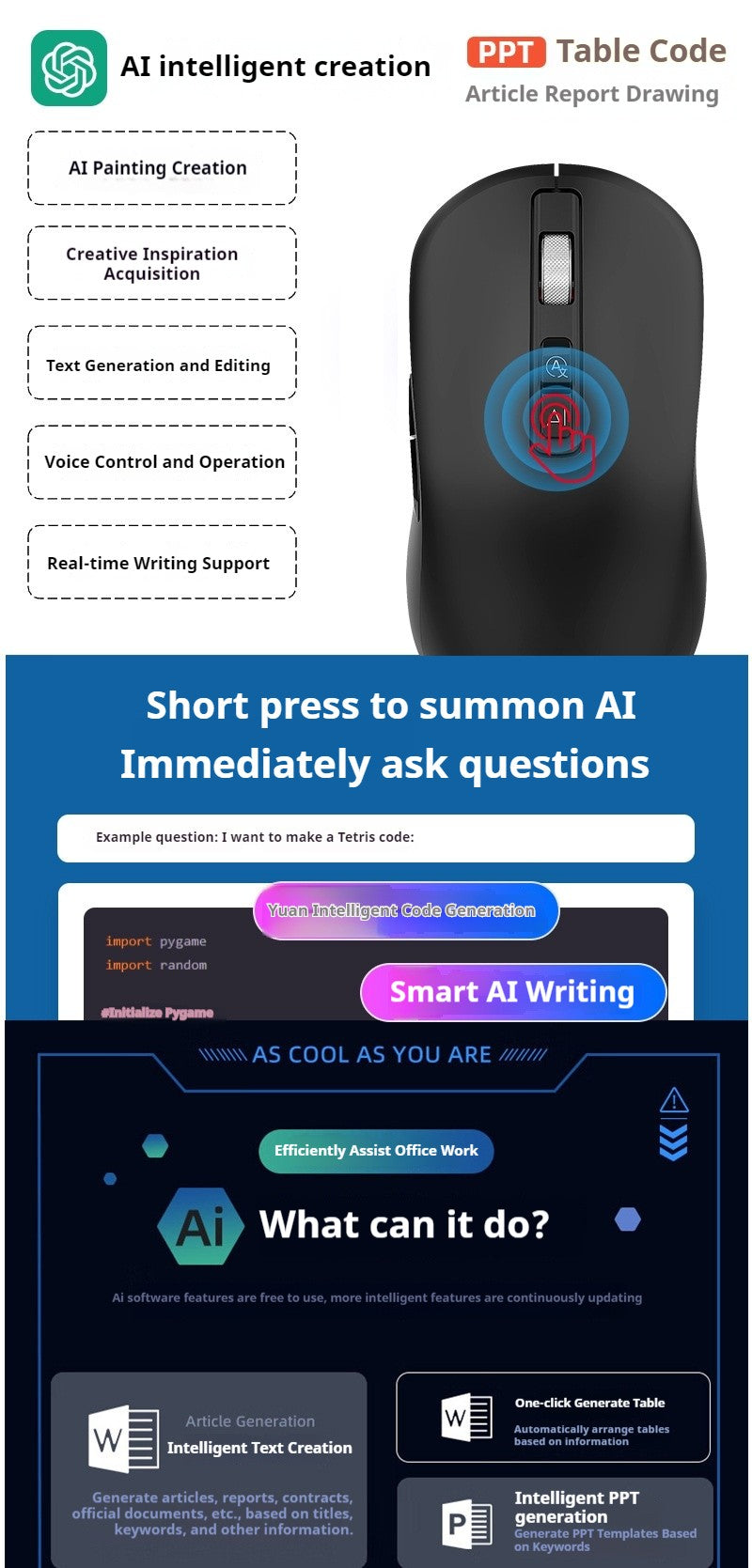 Ai Voice Mouse Wireless Bluetooth Dual-Mode Rechargeable for Laptop Pc Voice Typing Translation Deepseek Gpt intelligent Office