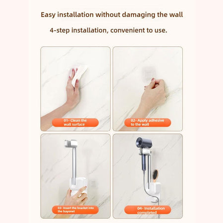 Angle Adjustable Hair Dryer Holder Non-Drilling Wall-Mounted Hair Dryer Stand For Bathroom Free-hand Lazy Storage Rack Shelf