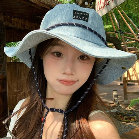 Retro Sunscreen Western Cowboy Hat Lightweight Wide-Brimmed Denim Bucket Hat Japanese Style Cloth Fisherman Hat Travel