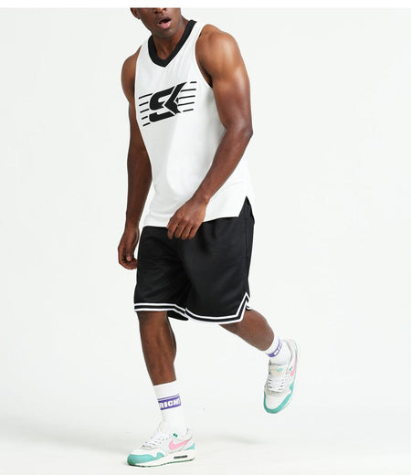 Knee Length Basketball Shorts Men Striped Loose Running Sport Gym Dry Fit Mesh Breathable Fitness Training Workout Bottom Male