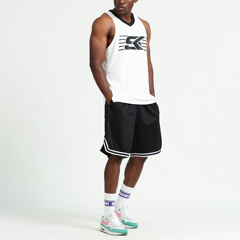 Knee Length Basketball Shorts Men Striped Loose Running Sport Gym Dry Fit Mesh Breathable Fitness Training Workout Bottom Male