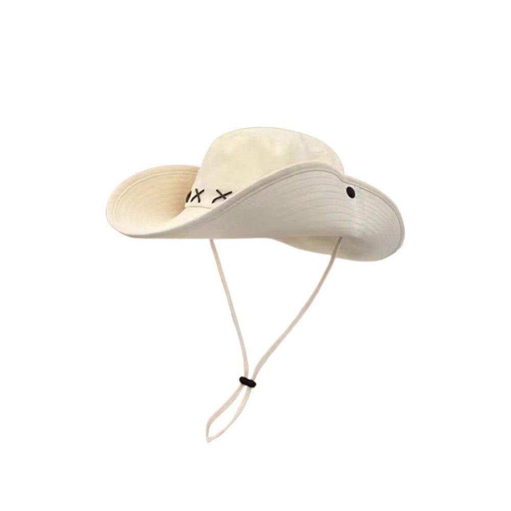Breathable Western Cowboy Hat Adjustable Retro Wide Brim Sun Hat Mountaineering Anti UV Fisherman Sunshade Cap Unisex