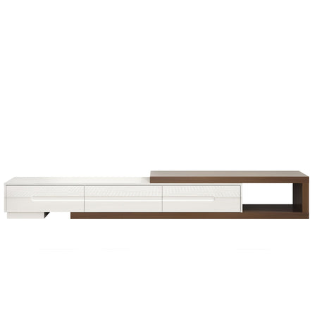 82-110'' Extendable TV Stand for Up to 120"TV, Wood Reversible TV Media Console w/3 Drawers & Open Storage Shelf for Living Room