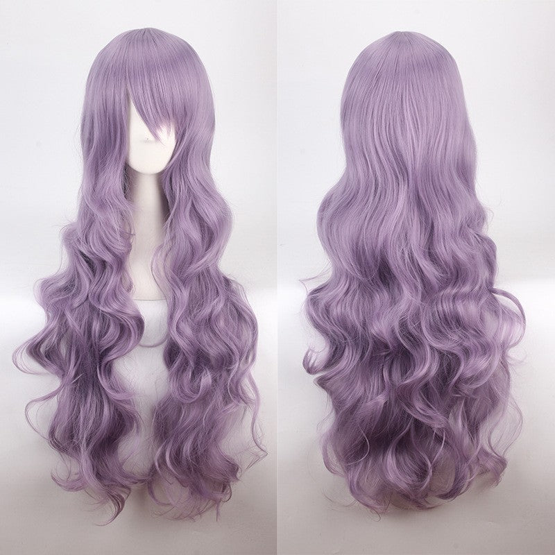 European and American style cos color anime wig, with foreign trade buckle net, universal, 80CM long, curly Synthetic fiber wig