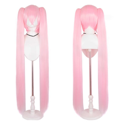 High-Quality Anime Miku Cosplay Synthetic Hair 46-Inch Detachable Double Ponytail Halloween Carnival Party Wig Heat-Resistant