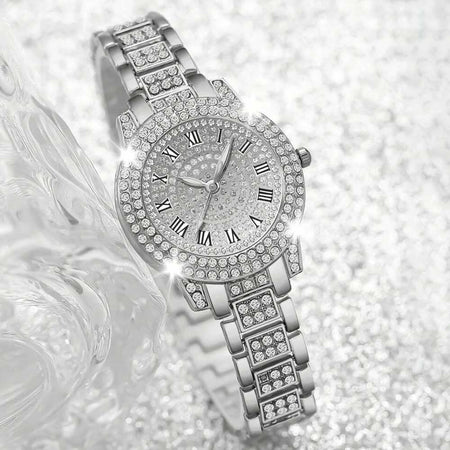 4 Pieces Fashionable Luxury Women's Watch Set with Rhinestone Roman Numbers Round Dial Watch Quartz Bracelet Perfect Gift Set